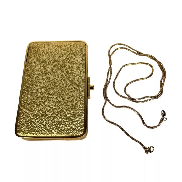 Henri Bendel The Party Starter Gold Clutch Shoulder Box Purse Removable Strap - Picture 2 of 16